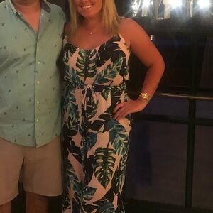 LUSH pink and green palm jumpsuit